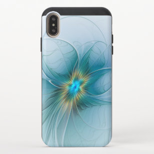 Little Beauty Modern Blue Gold Fractal Art Flower iPhone XS Max Slider Case