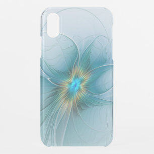 Little Beauty Modern Blue Gold Fractal Art Flower iPhone XR Case