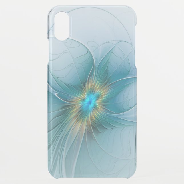Little Beauty Modern Blue Gold Fractal Art Flower Uncommon iPhone Case (Back)