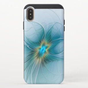 Little Beauty Modern Blue Gold Fractal Art Flower iPhone XS Max Slider Case