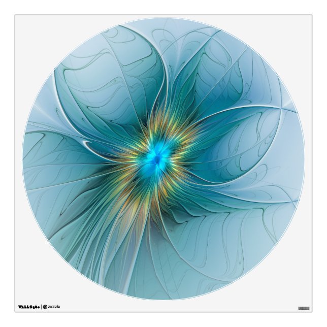 Little Beauty Modern Blue Gold Fractal Art Flower Wall Decal (Front)