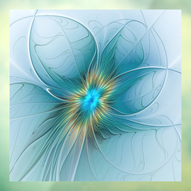 Little Beauty Modern Blue Gold Fractal Art Flower Window Cling (Sheet 3)