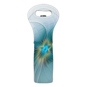 Little Beauty Modern Blue Gold Fractal Art Flower Wine Bag