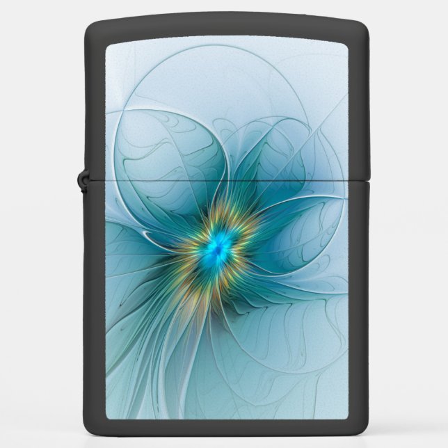 Little Beauty Modern Blue Gold Fractal Art Flower Zippo Lighter (Front)