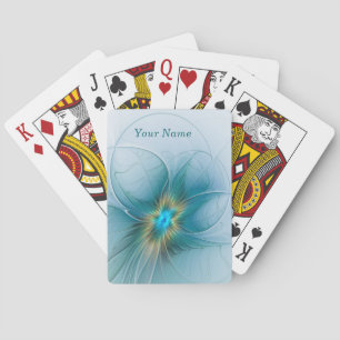 Little Beauty Modern Blue Gold Fractal Art Name Poker Cards