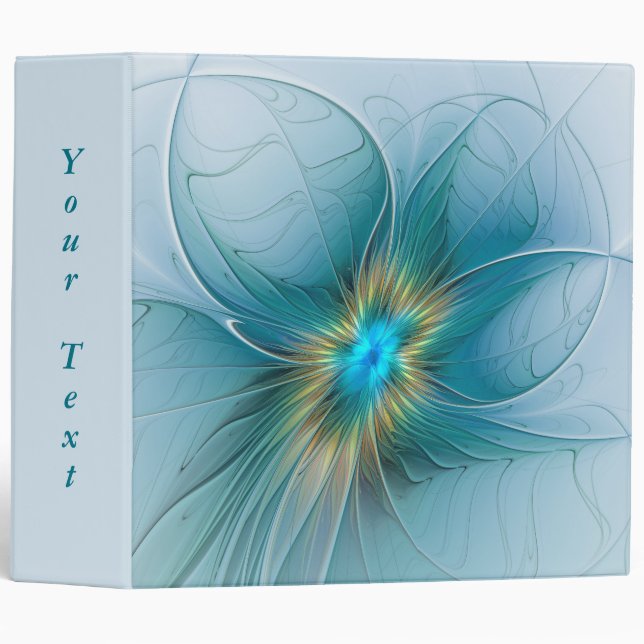 Little Beauty Modern Blue Gold Fractal Art Text 3 Ring Binder (Front/Spine)