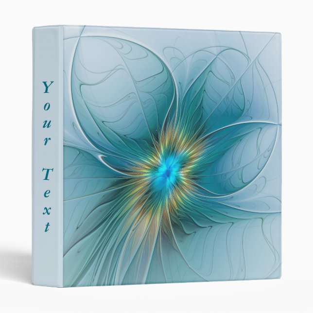 Little Beauty Modern Blue Gold Fractal Art Text 3 Ring Binder (Front/Spine)