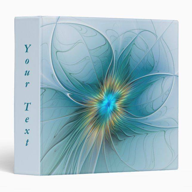 Little Beauty Modern Blue Gold Fractal Art Text 3 Ring Binder (Front/Spine)