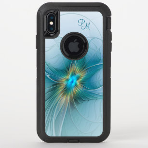 Little Beauty Modern Blue Gold Fractal Initials OtterBox Defender iPhone XS Max Case
