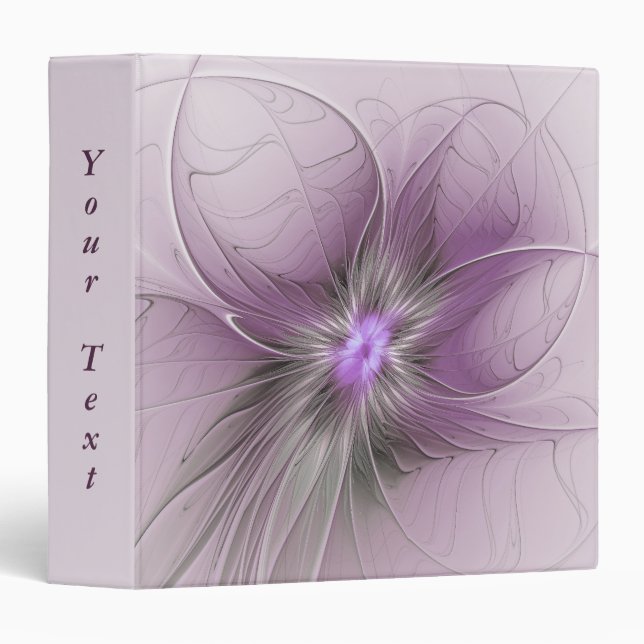 Little Beauty Modern Mauve Gray Fractal Art Flower 3 Ring Binder (Front/Spine)