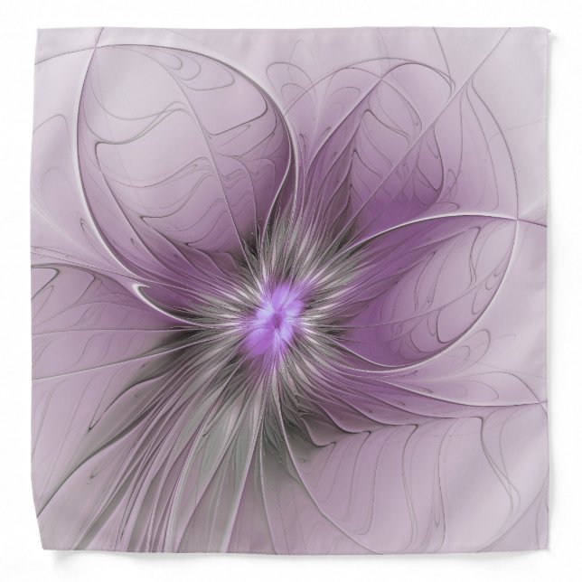 Little Beauty Modern Mauve Gray Fractal Art Flower Bandana (Front)
