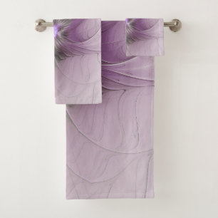 Little Beauty Modern Mauve Gray Fractal Art Flower Bath Towel Set