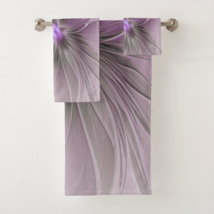 Little Beauty Modern Mauve Gray Fractal Art Flower Bath Towel Set