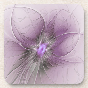Little Beauty Modern Mauve Gray Fractal Art Flower Beverage Coaster