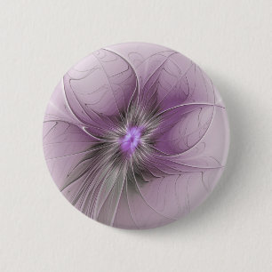 Little Beauty Modern Mauve Gray Fractal Art Flower Button