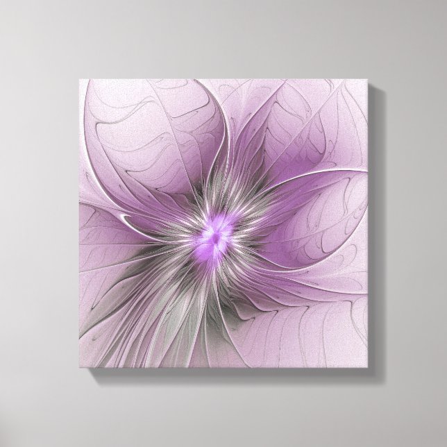 Little Beauty Modern Mauve Gray Fractal Art Flower Canvas Print (Front)
