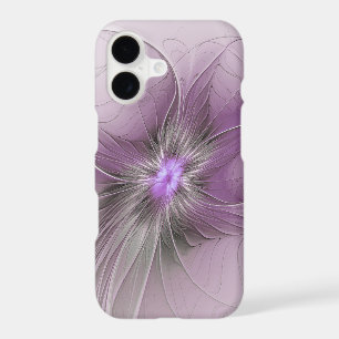 Little Beauty Modern Mauve Gray Fractal Art Flower iPhone 17 Case