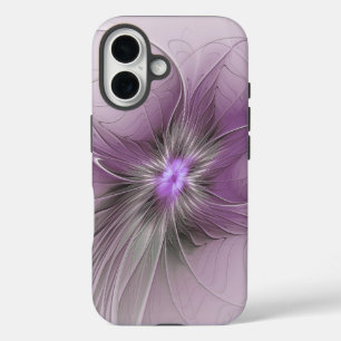 Little Beauty Modern Mauve Gray Fractal Art Flower iPhone 16 Case