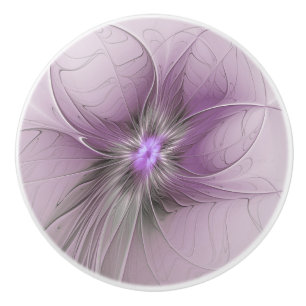 Little Beauty Modern Mauve Gray Fractal Art Flower Ceramic Knob