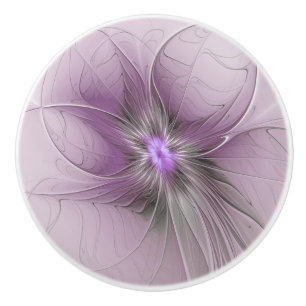 Little Beauty Modern Mauve Gray Fractal Art Flower Ceramic Knob
