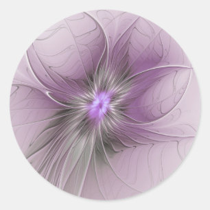 Little Beauty Modern Mauve Gray Fractal Art Flower Classic Round Sticker
