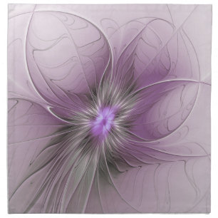 Little Beauty Modern Mauve Gray Fractal Art Flower Cloth Napkin