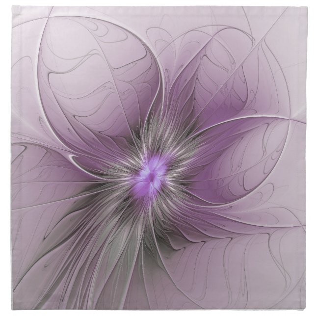 Little Beauty Modern Mauve Gray Fractal Art Flower Cloth Napkin (Front)