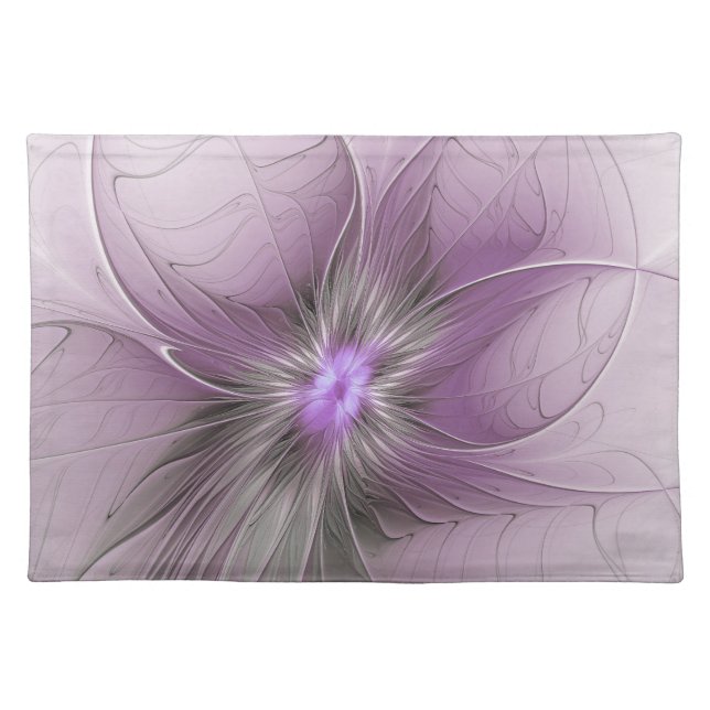 Little Beauty Modern Mauve Gray Fractal Art Flower Cloth Placemat (Front)