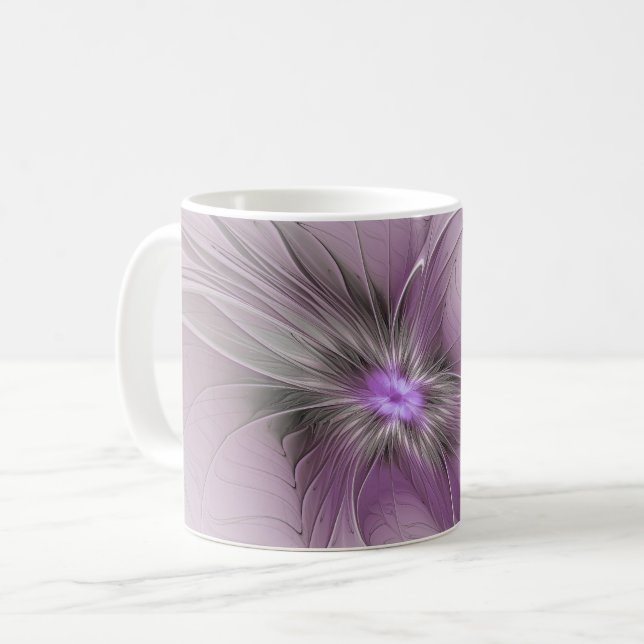 Little Beauty Modern Mauve Gray Fractal Art Flower Coffee Mug (Front Left)