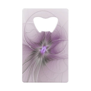 Little Beauty Modern Mauve Gray Fractal Art Flower Credit Card Bottle Opener