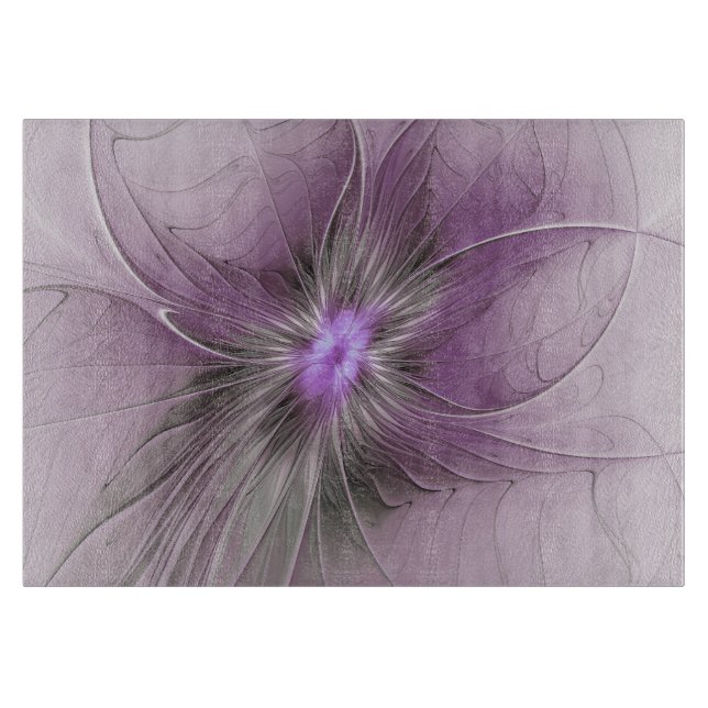 Little Beauty Modern Mauve Gray Fractal Art Flower Cutting Board (Front)