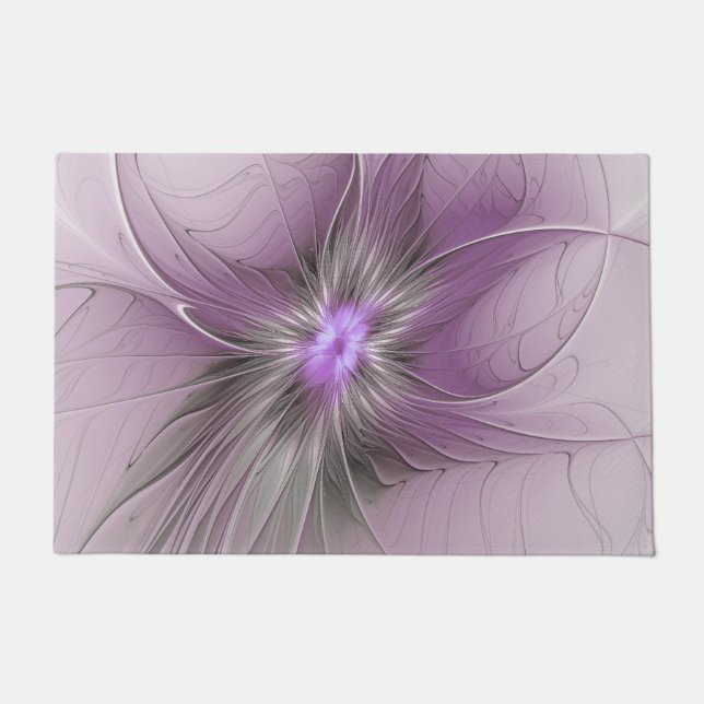 Little Beauty Modern Mauve Gray Fractal Art Flower Doormat (Front)