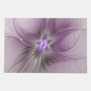 Little Beauty Modern Mauve Gray Fractal Art Flower Doormat