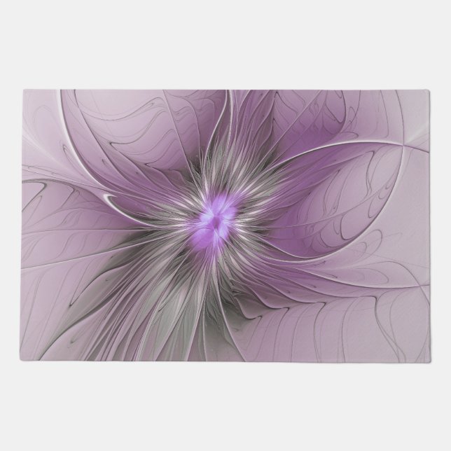Little Beauty Modern Mauve Gray Fractal Art Flower Doormat (Front)