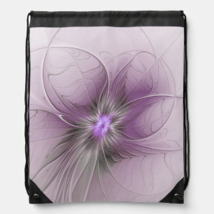 Little Beauty Modern Mauve Gray Fractal Art Flower Drawstring Bag