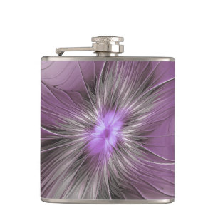 Little Beauty Modern Mauve Gray Fractal Art Flower Flask