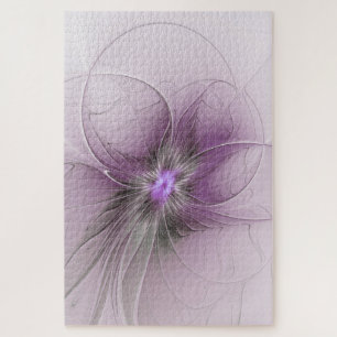 Little Beauty Modern Mauve Gray Fractal Art Flower Jigsaw Puzzle