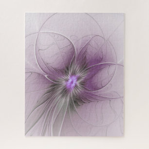 Little Beauty Modern Mauve Gray Fractal Art Flower Jigsaw Puzzle