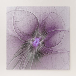 Little Beauty Modern Mauve Gray Fractal Art Flower Jigsaw Puzzle