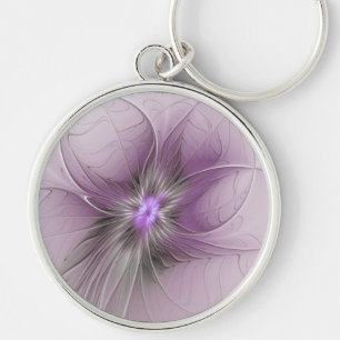 Little Beauty Modern Mauve Gray Fractal Art Flower Keychain
