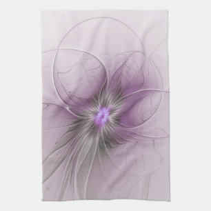 Little Beauty Modern Mauve Gray Fractal Art Flower Kitchen Towel