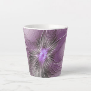 Little Beauty Modern Mauve Gray Fractal Art Flower Latte Mug