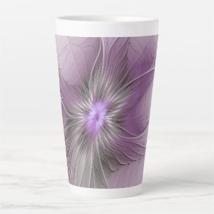 Little Beauty Modern Mauve Gray Fractal Art Flower Latte Mug