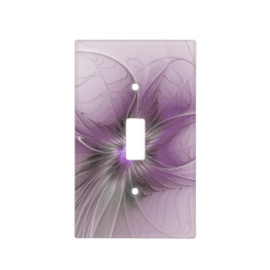 Little Beauty Modern Mauve Gray Fractal Art Flower Light Switch Cover