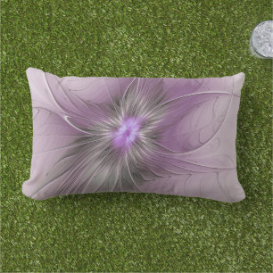 Little Beauty Modern Mauve Gray Fractal Art Flower Lumbar Pillow