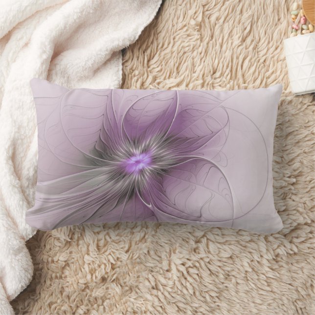 Little Beauty Modern Mauve Gray Fractal Art Flower Lumbar Pillow (Blanket)