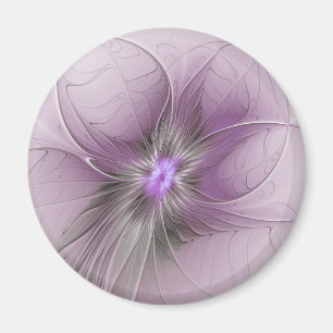 Little Beauty Modern Mauve Gray Fractal Art Flower Magnet
