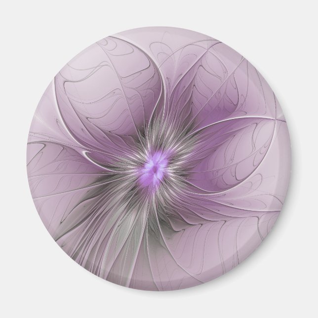 Little Beauty Modern Mauve Gray Fractal Art Flower Magnet (Front)