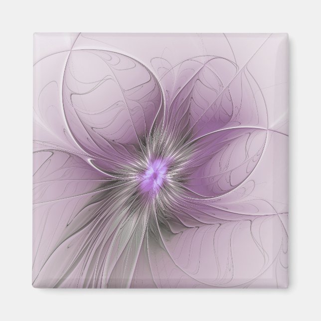 Little Beauty Modern Mauve Gray Fractal Art Flower Magnet (Front)