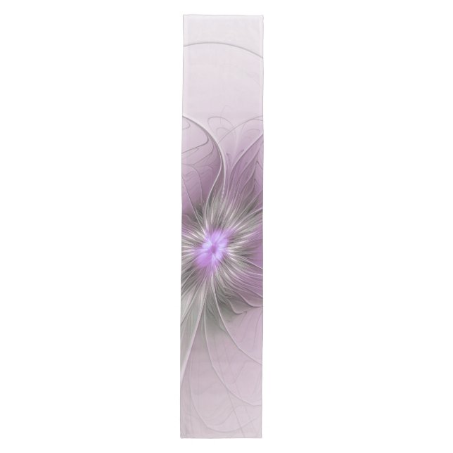 Little Beauty Modern Mauve Gray Fractal Art Flower Medium Table Runner (Front)